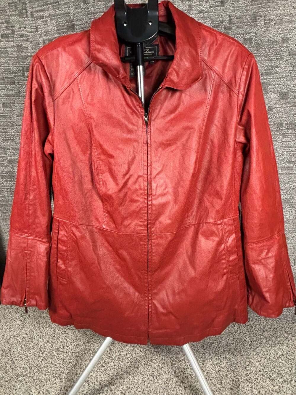 Terry Lewis Red Leather Full Zip Jacket With Zipper Cuffs 192